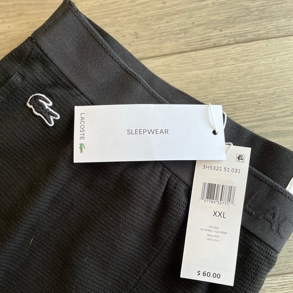 Lacoste Men's Cotton Lounge Joggers Pants Waffle Knit Lightweight Black XXL - Picture 4 of 9